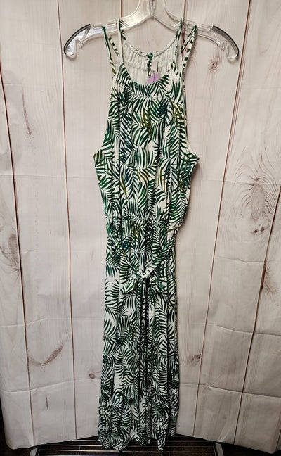Loft Women's Size L White & Green Floral Dress