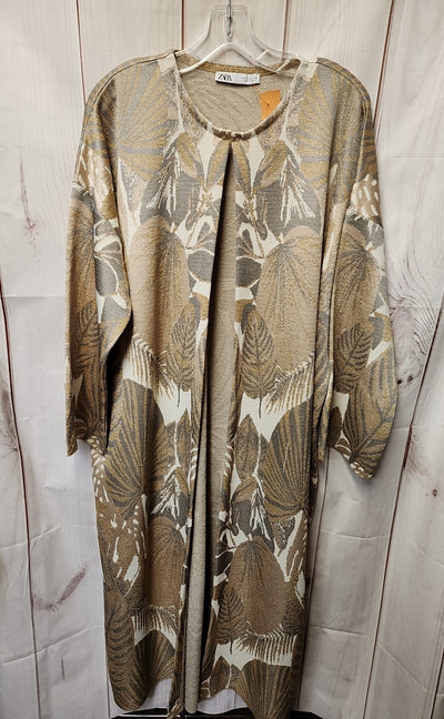 Zara Women's Size L Tan Metallic Floral Cardigan