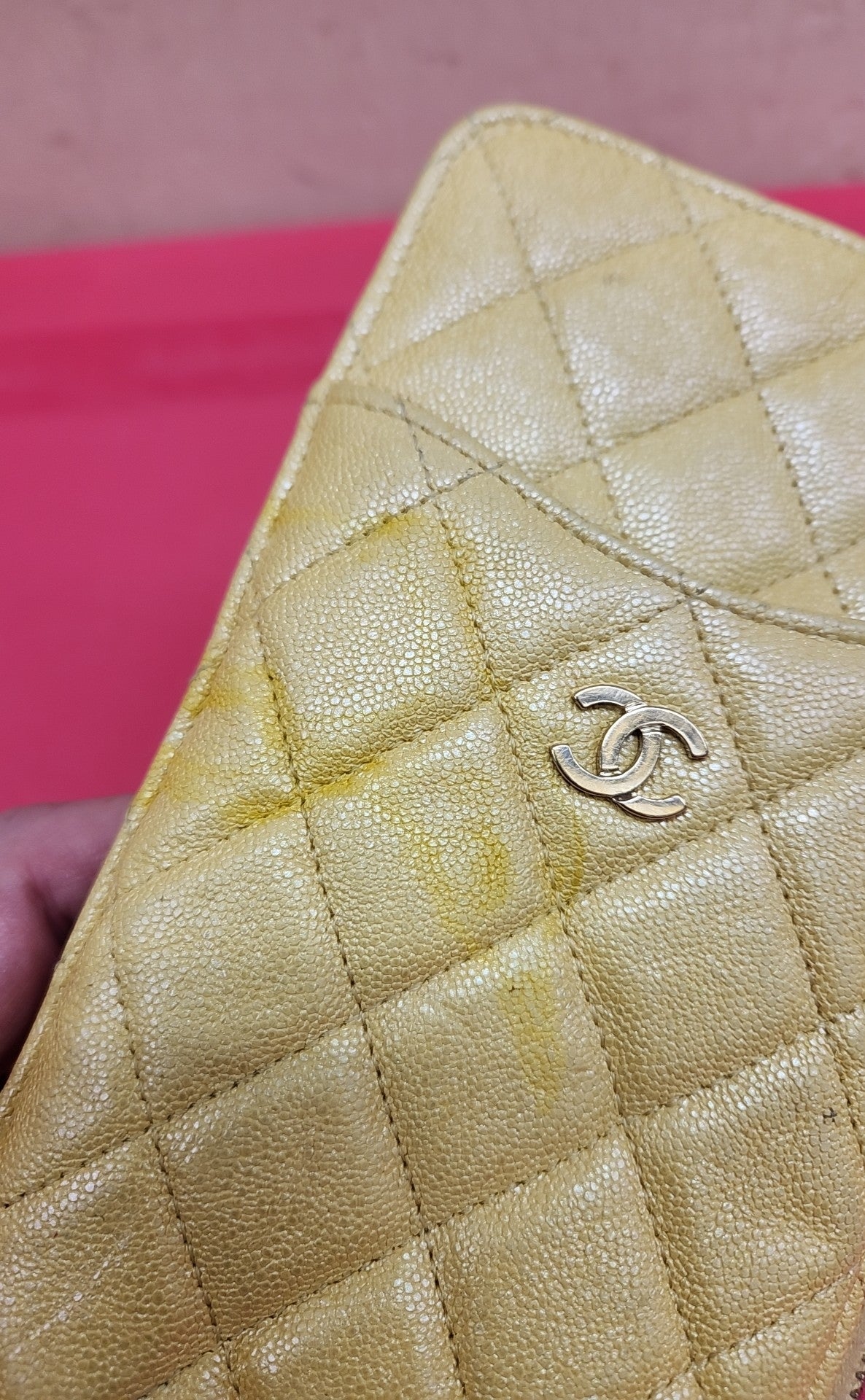 Chanel Yellow Iridescent Caviar Quilted Wallet/Clutch Pouch Phone