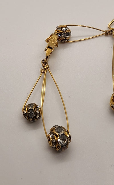 Vintage Vogue Jlry Clip Dangle Crystal Gold Ball Drop Earrings