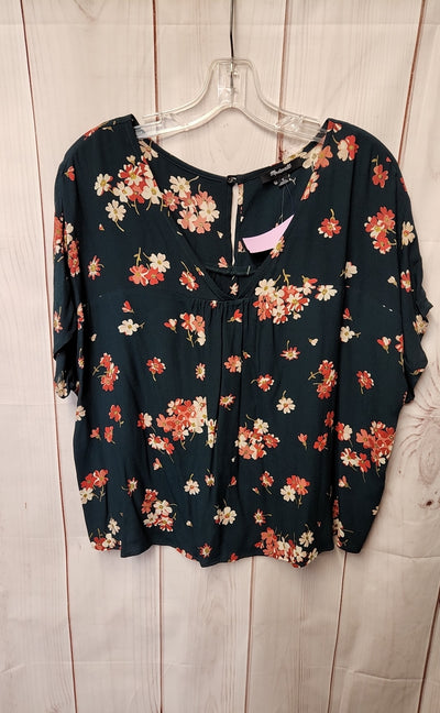 NWT Madewell Women's Size S Green Floral Short Sleeve Top