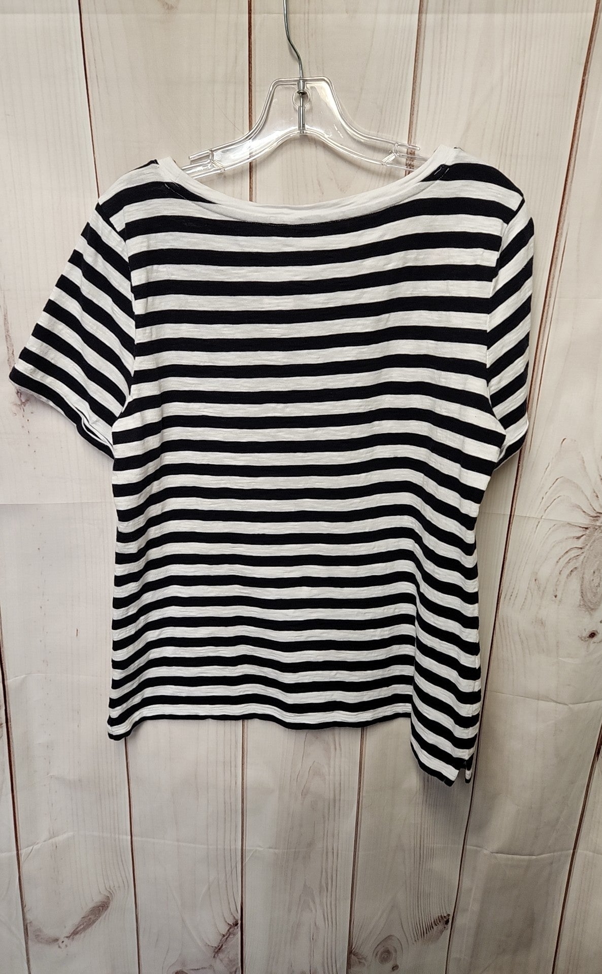Talbots Women's Size L Petite White & Blue Short Sleeve Top