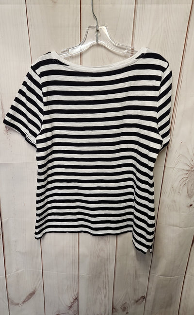 Talbots Women's Size L Petite White & Blue Short Sleeve Top