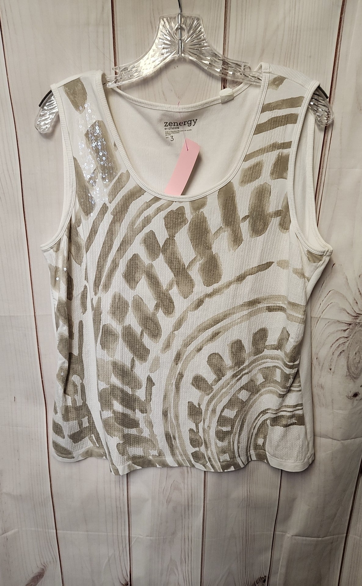 Zenergy - Chico's Women's Size 3 = US XL White & Gray Sleeveless Top