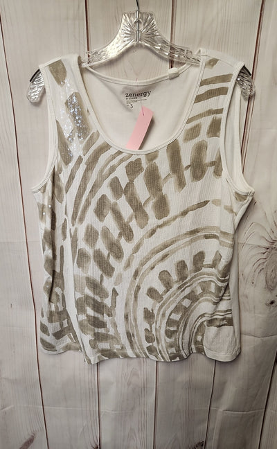 Zenergy - Chico's Women's Size 3 = US XL White & Gray Sleeveless Top