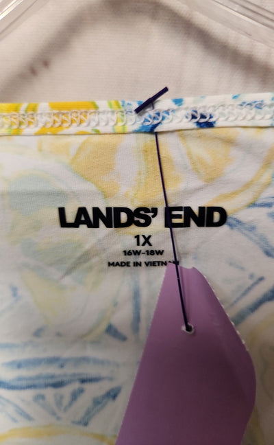 Lands End Women's Size 1X Blue & Yellow Short Sleeve Top