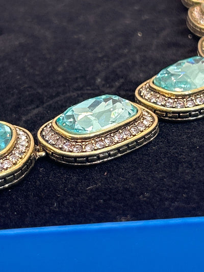 Heidi Daus Signed Exquisite Elegance Aqua Blue Crystal Necklace & Earrings Set