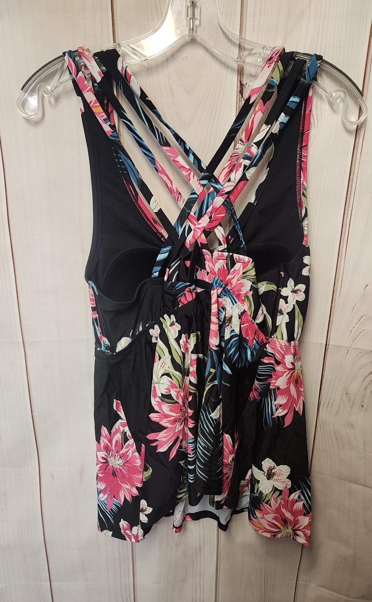 Kona Sol Women's Size 16 Black & Pink Floral Swim Top