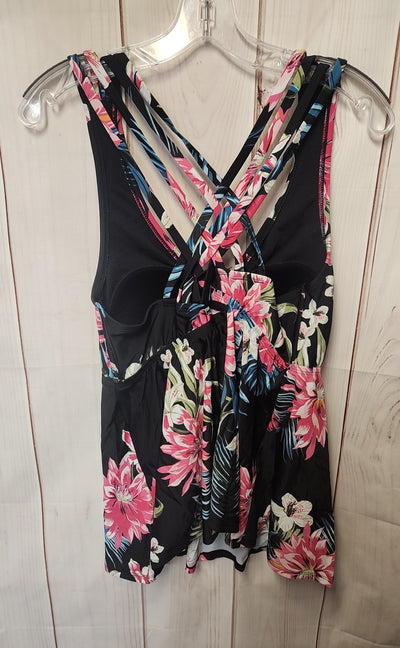 Kona Sol Women's Size 16 Black & Pink Floral Swim Top