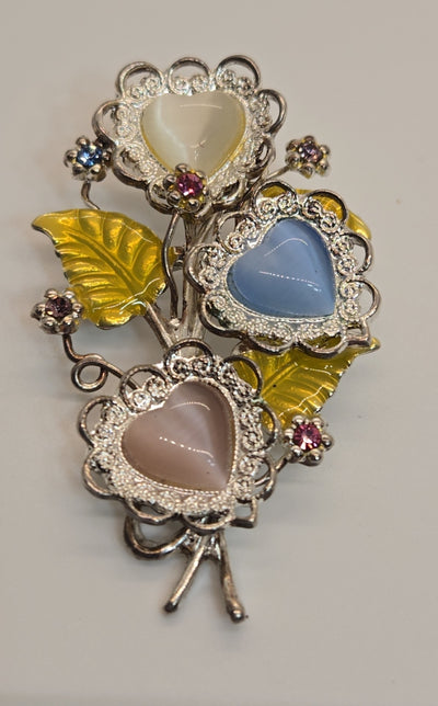 Vtg Kenneth Cole Silvertone Silver Glass Heart Enamel Brooch Pin KC