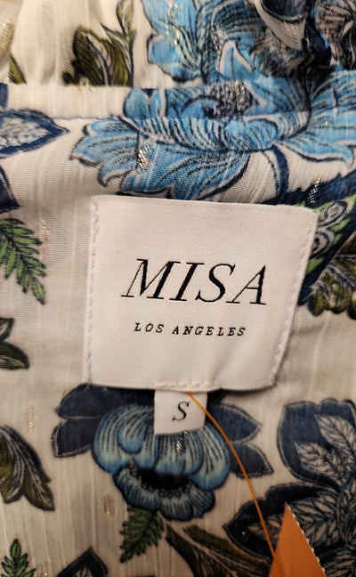 Misa Los Angeles Women's Size S White & Blue Floral Short Sleeve Top