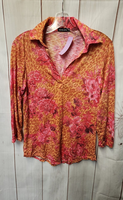 David Cline Women's Size M Orange Floral 3/4 Sleeve Top
