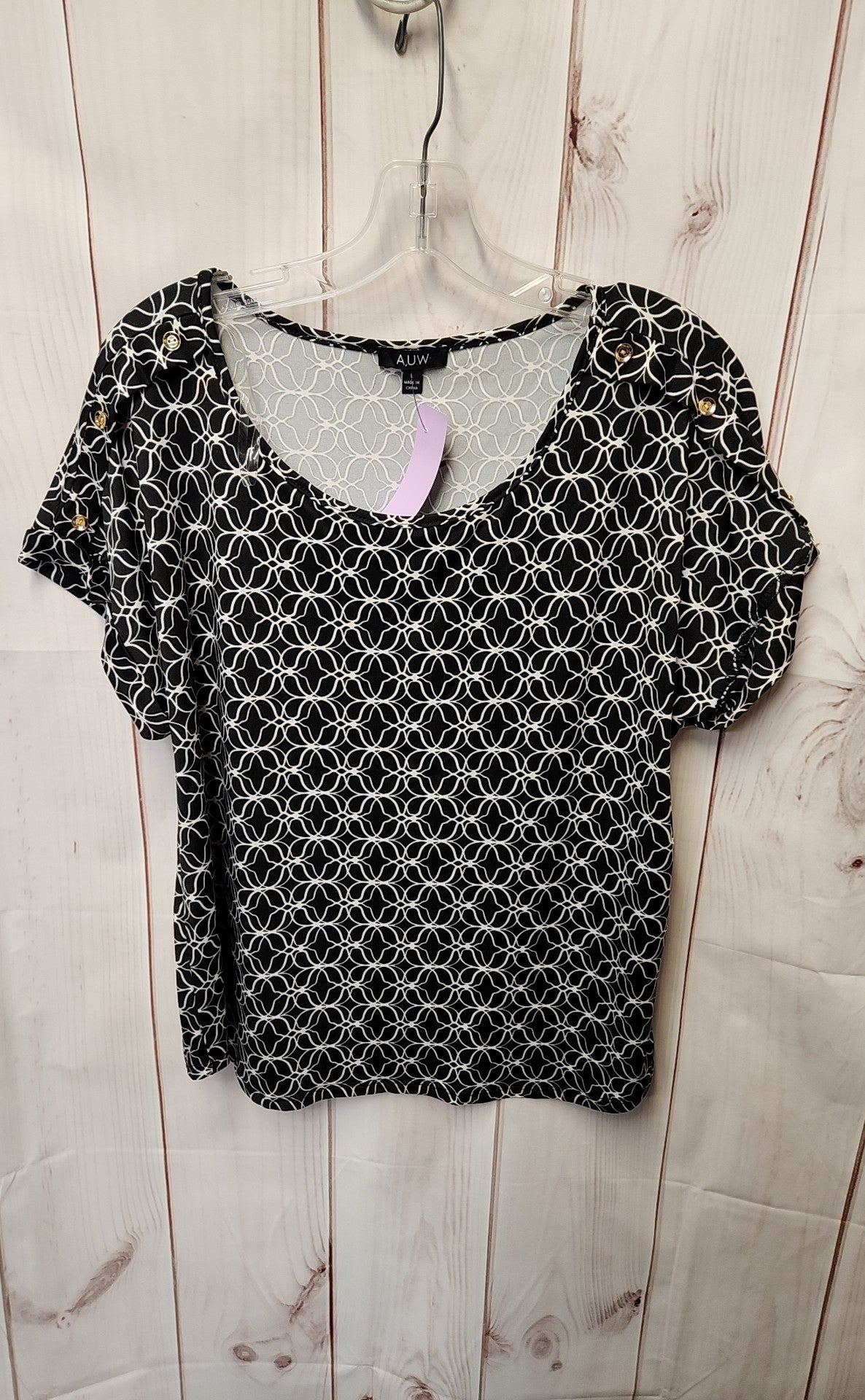 AUW Women's Size L Black Short Sleeve Top