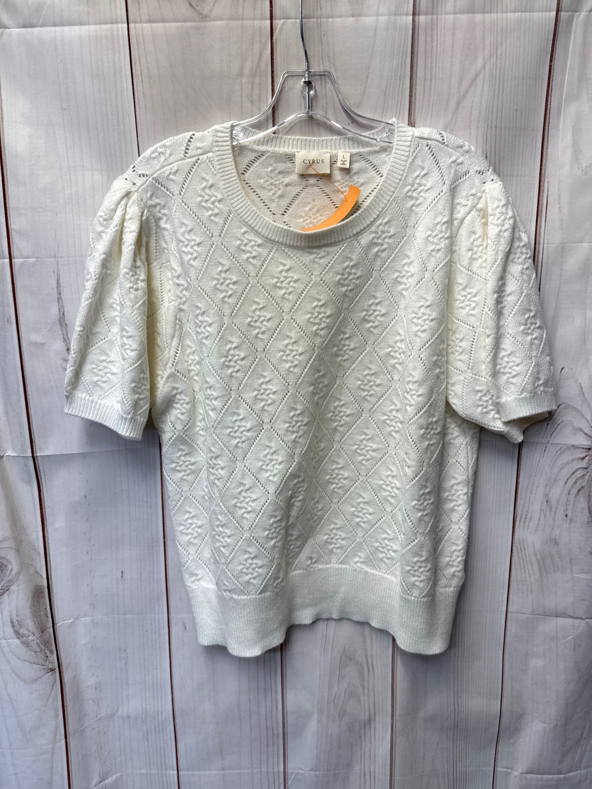 Cyrus Women's Size L White Knit Short Sleeve Top