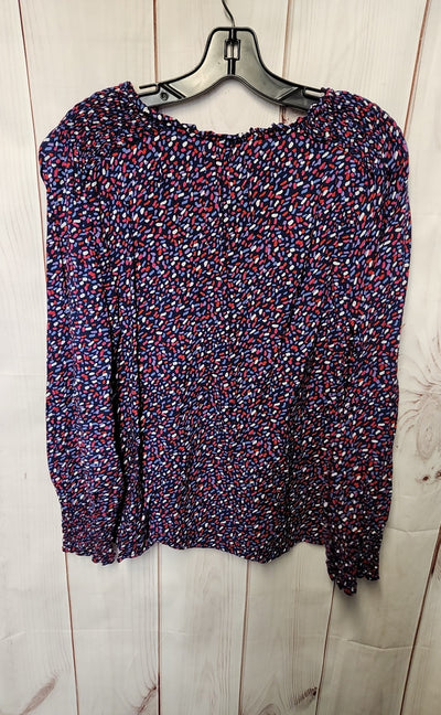 Talbots Women's Size L Navy Print Long Sleeve Top