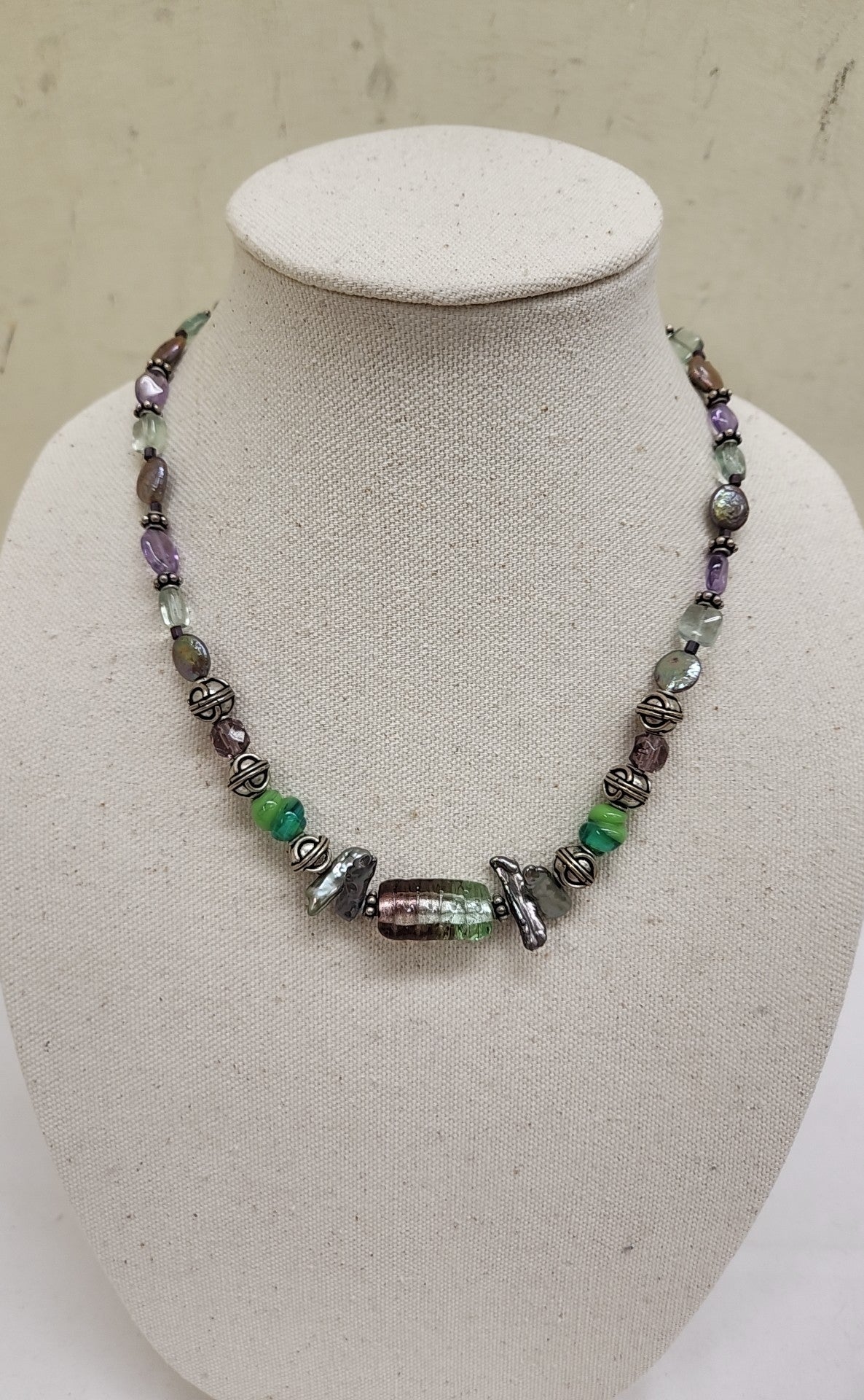 Purple & Green Beaded Necklace