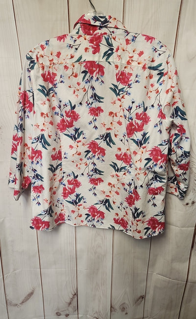 Lands End Women's Size 16 Petite White & Pink Floral Long Sleeve Top
