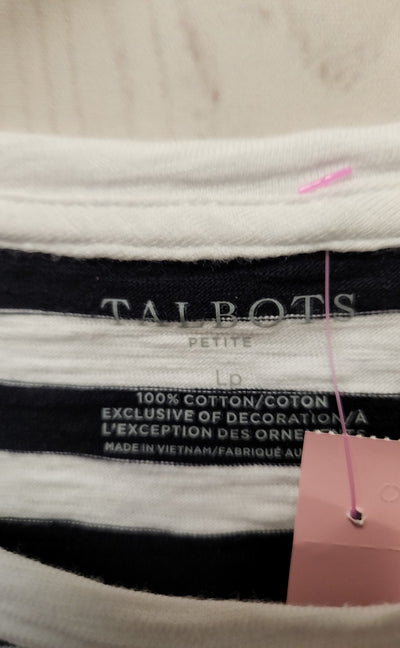 Talbots Women's Size L Petite White & Blue Short Sleeve Top