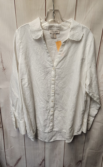 Laura Ashley Women's Size 1X White Long Sleeve Top
