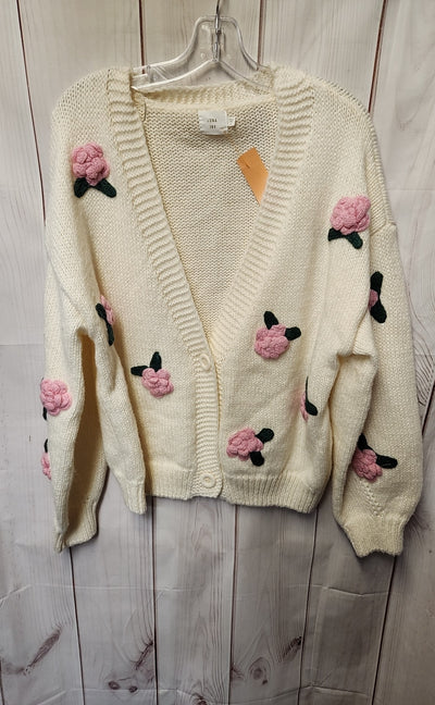 Luna Ivy Women's Size L White Floral Cardigan