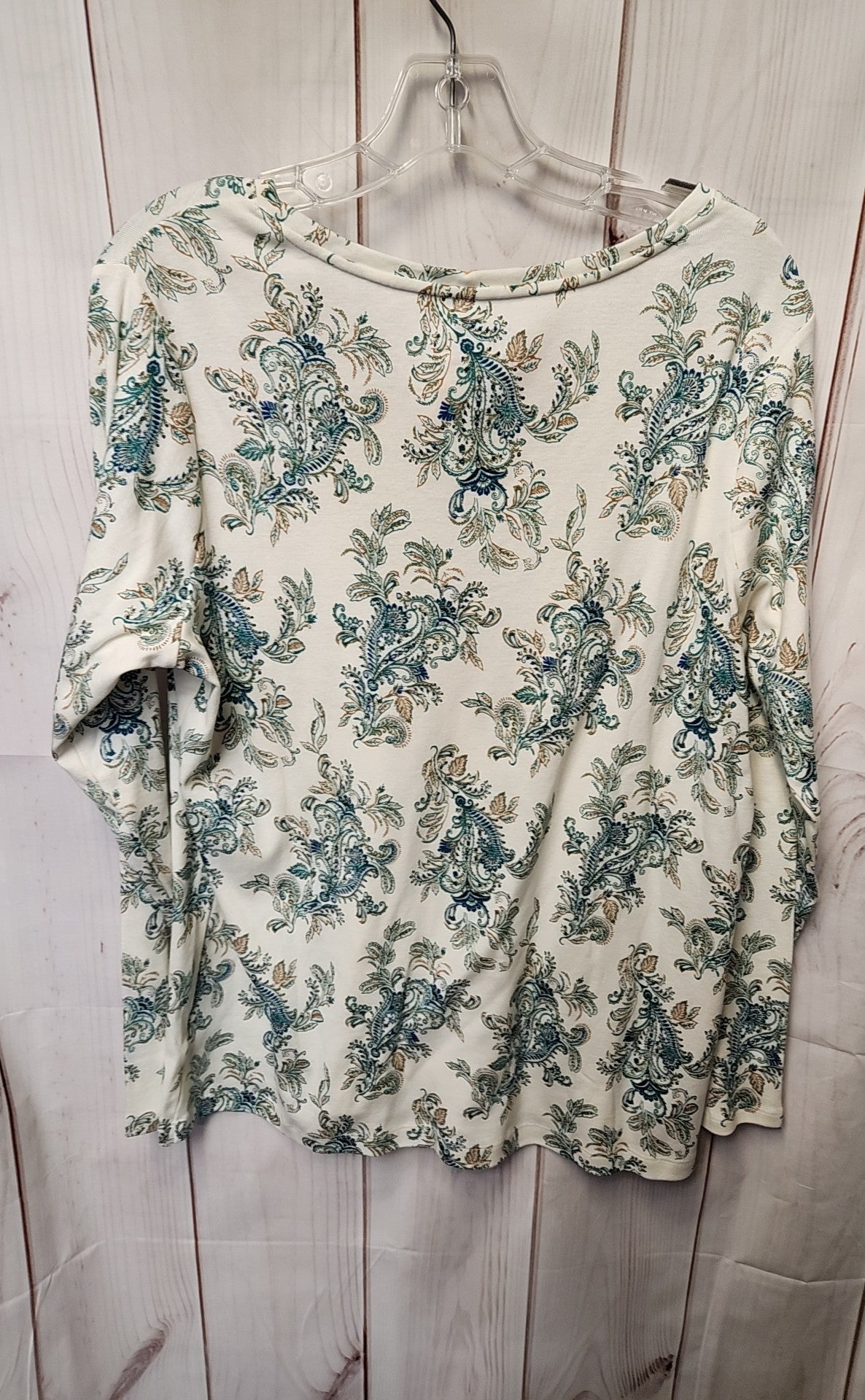 Croft & Barrow Women's Size XL White & Green Floral Long Sleeve Top
