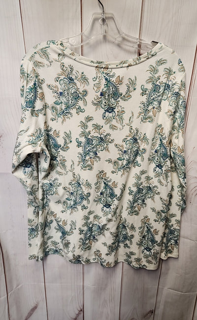 Croft & Barrow Women's Size XL White & Green Floral Long Sleeve Top