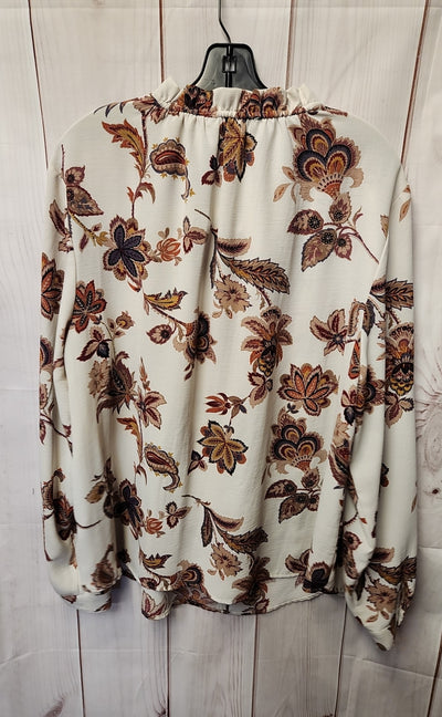 Ryegrass Women's Size 1X White Floral Long Sleeve Top