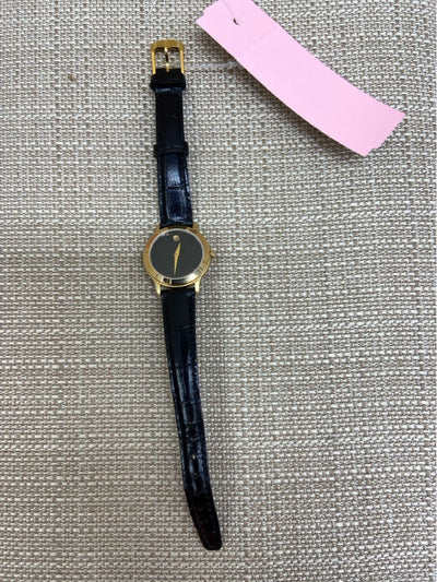 VTG 2005 Movado Black Leather Gold Tone Stainless Steel Watch