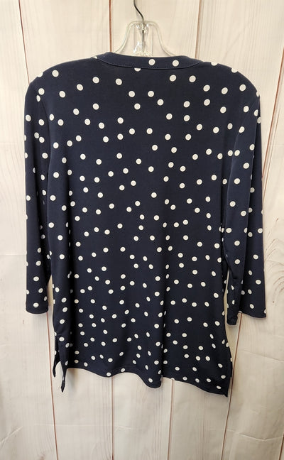 Ellen Tracy Women's Size S Navy Polka Dot 3/4 Sleeve Top