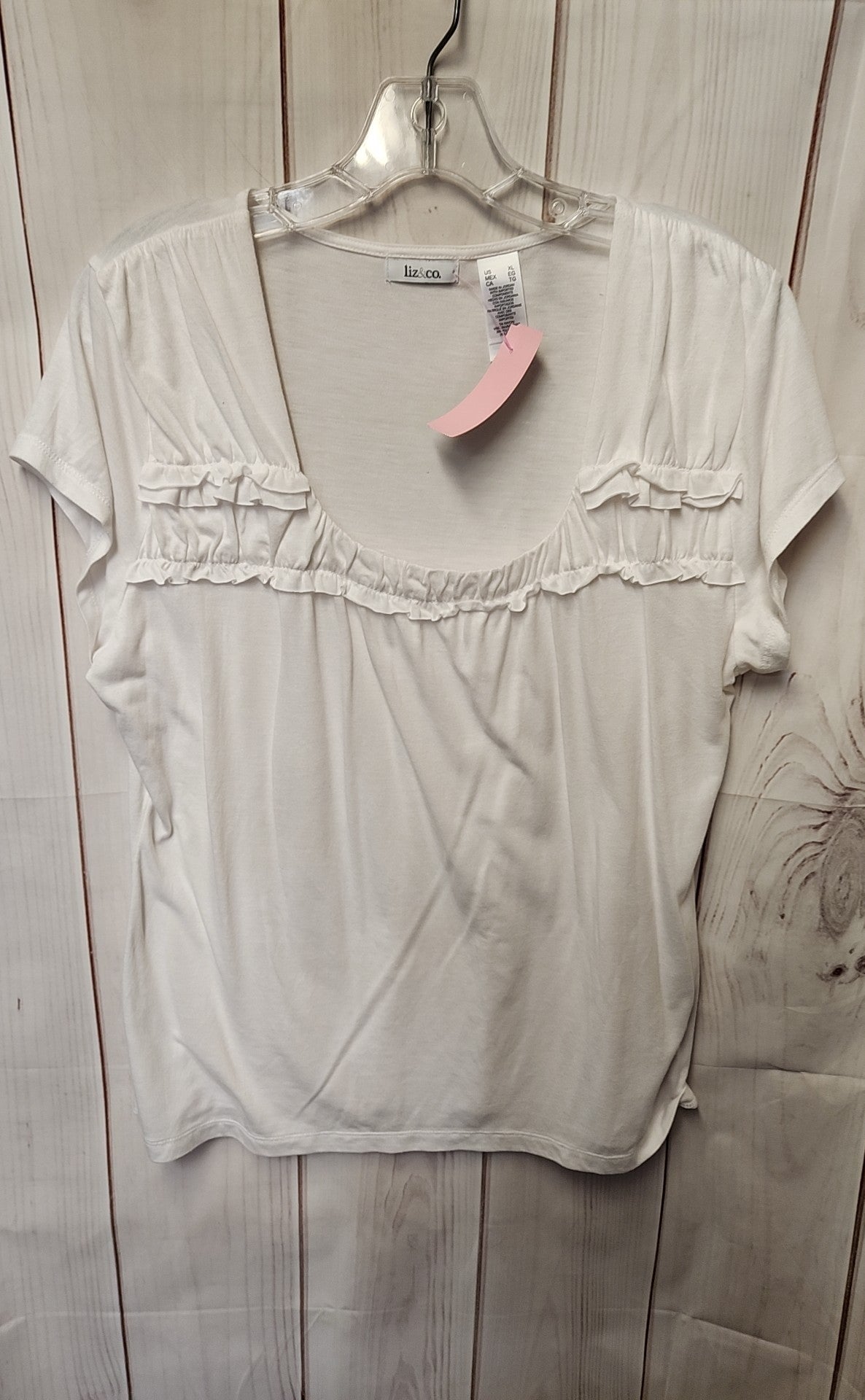 Liz & Co Women's Size XL White Short Sleeve Top