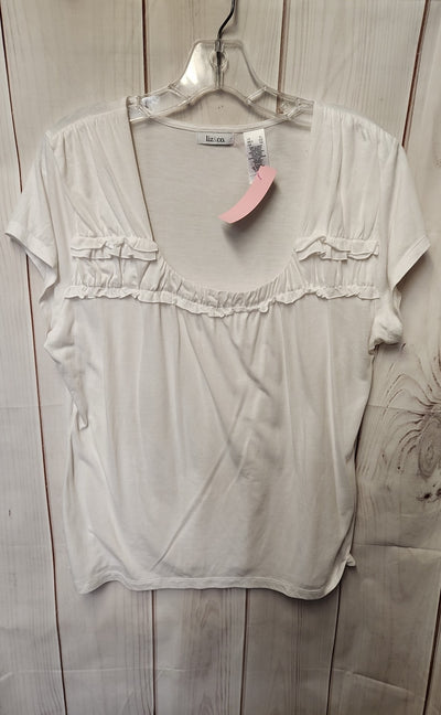 Liz & Co Women's Size XL White Short Sleeve Top