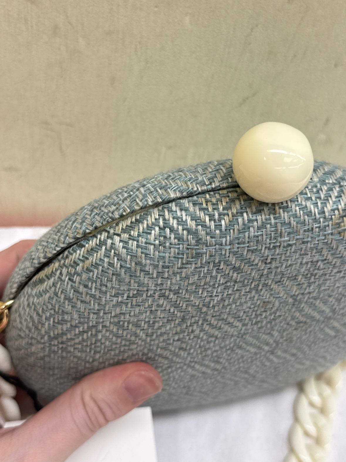 NWT Rafia Chevron Circle Clutch/Purse Bag AS IS - stains