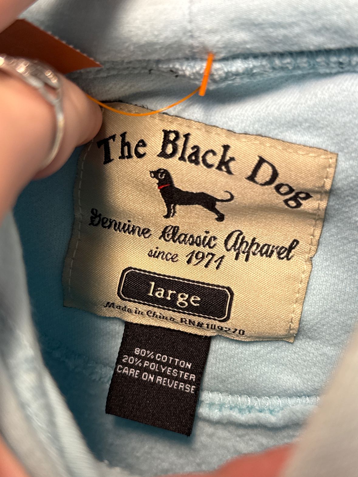 The Black Dog Women's Size L Light Blue Hoodie