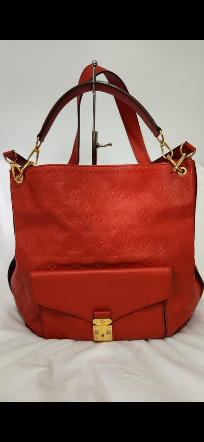 COA Louis Vuitton Red Leather Monogram Empreinte Metis Hobo Bag Purse Shoulder