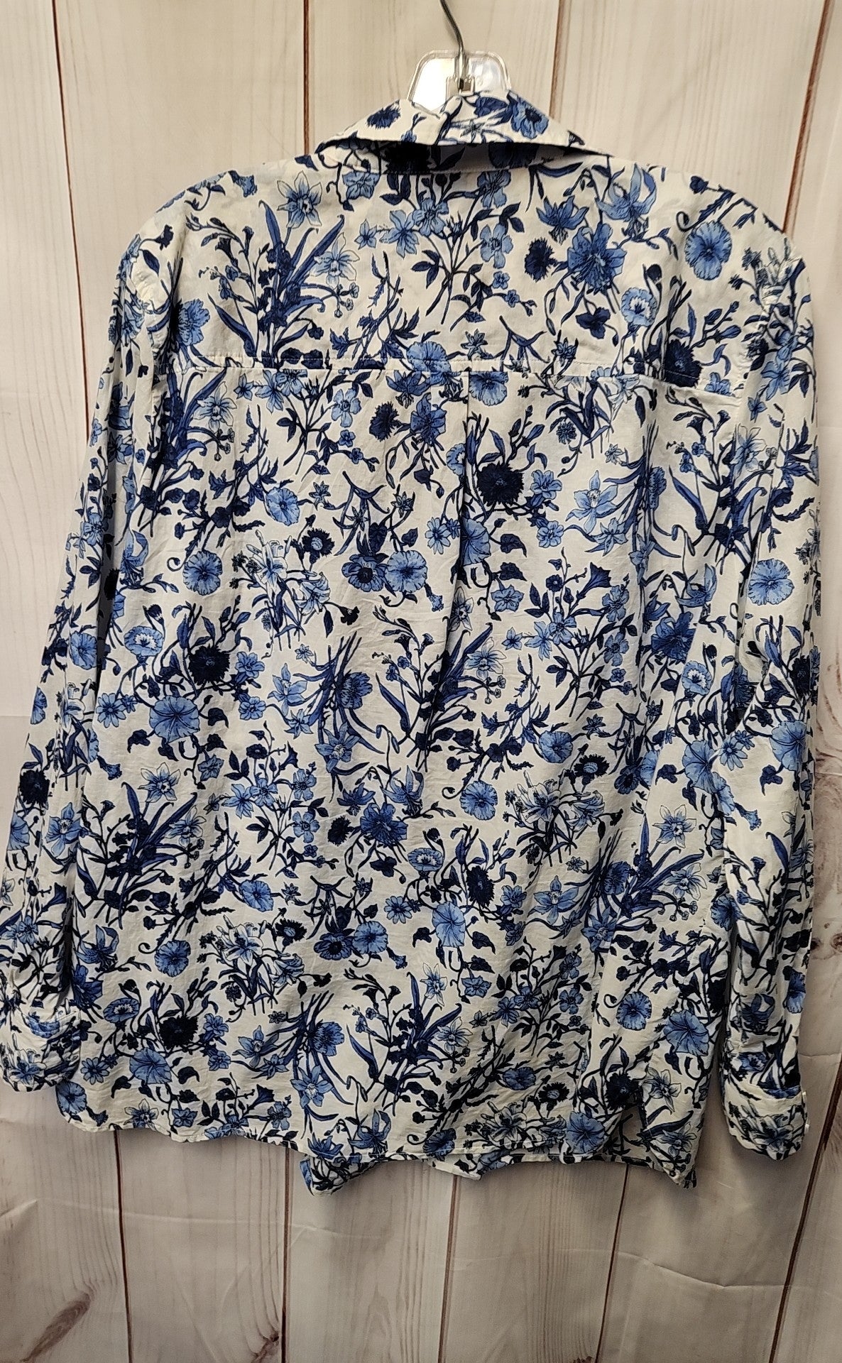 Talbots Women's Size 1X White & Blue Floral Long Sleeve Top