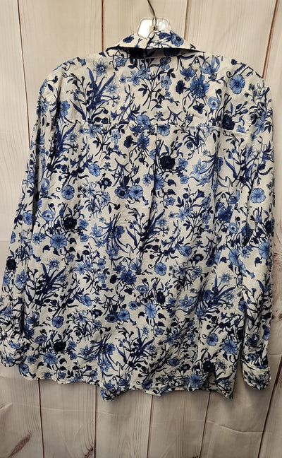 Talbots Women's Size 1X White & Blue Floral Long Sleeve Top