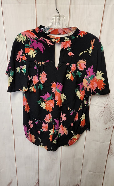 Maeve Anthropologie Women's Size S Black Floral Short Sleeve Top