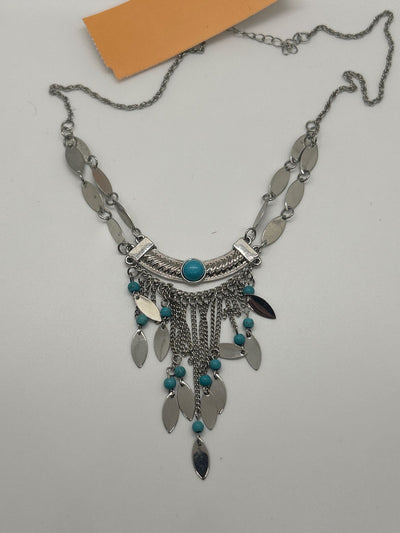 SilverDangle turquoise color bead Necklace