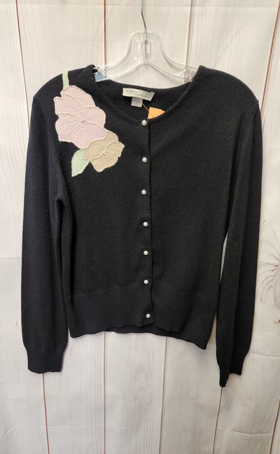 Kinross Women's Size S Black Cashmere Floral Cardigan