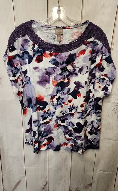 Chico's Women's Size 3 = US XL Purple Floral Short Sleeve Top