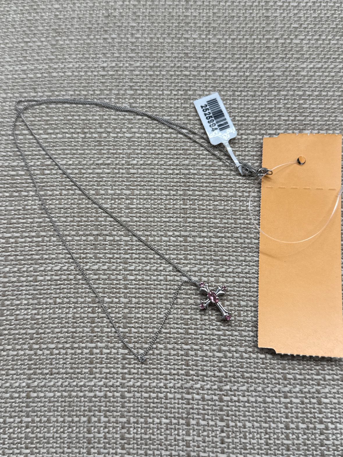 .925 Sterling Silver Pink Stones Cross Necklace