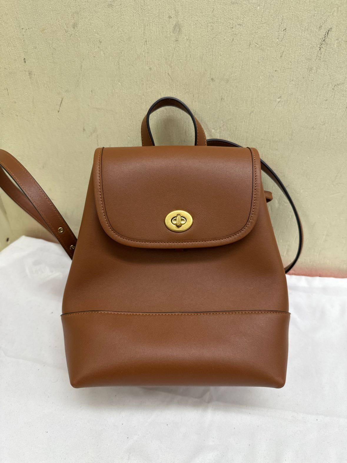 NWT Coach CBX66 Summer I Turned Pretty Brown Leather Turnlock Backpack