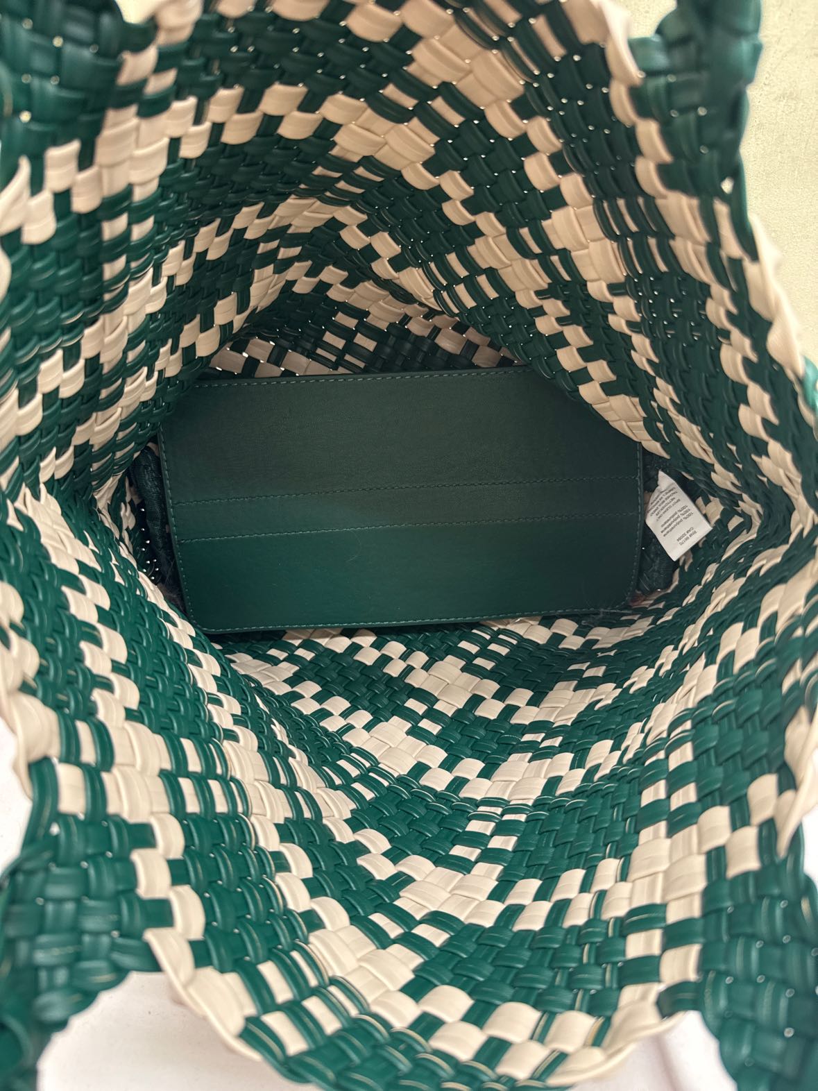 Green & White Woven Tote Bag