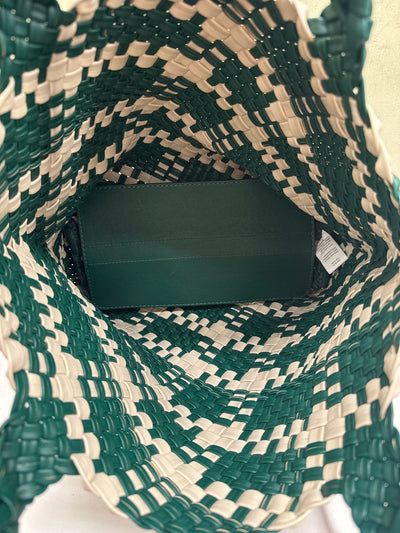 Green & White Woven Tote Bag