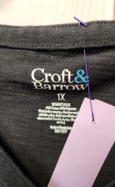Croft & Barrow Women's Size 1X Black Short Sleeve Top