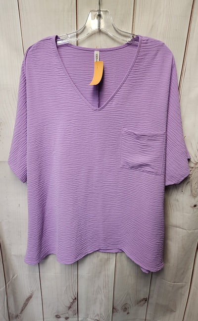 Zenana Women's Size XL Lavender Short Sleeve Top