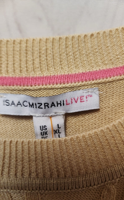 Isaac Mizrahi Live Women's Size L Beige Short Sleeve Top