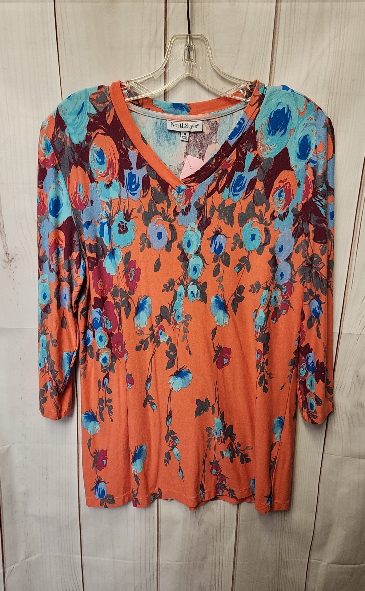 NorthStyle Women's Size M Pink & Blue Floral 3/4 Sleeve Top