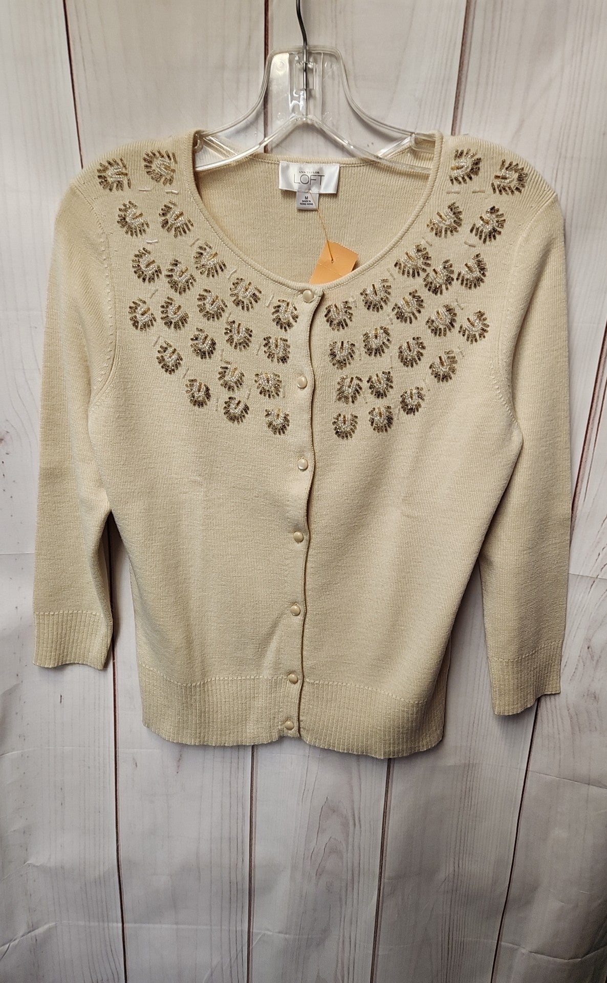 Loft Women's Size M Beige Beaded Cardigan