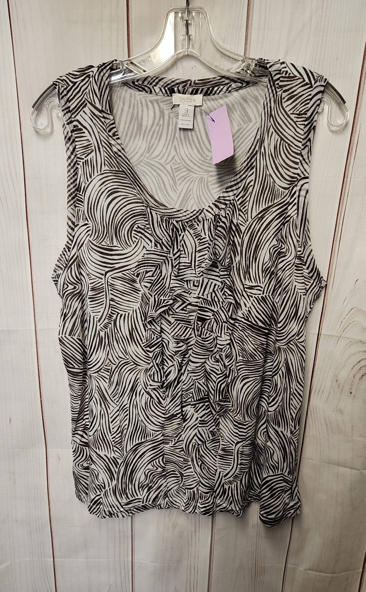 Chico's Women's Size 3 = US XL White & Brown Sleeveless Top